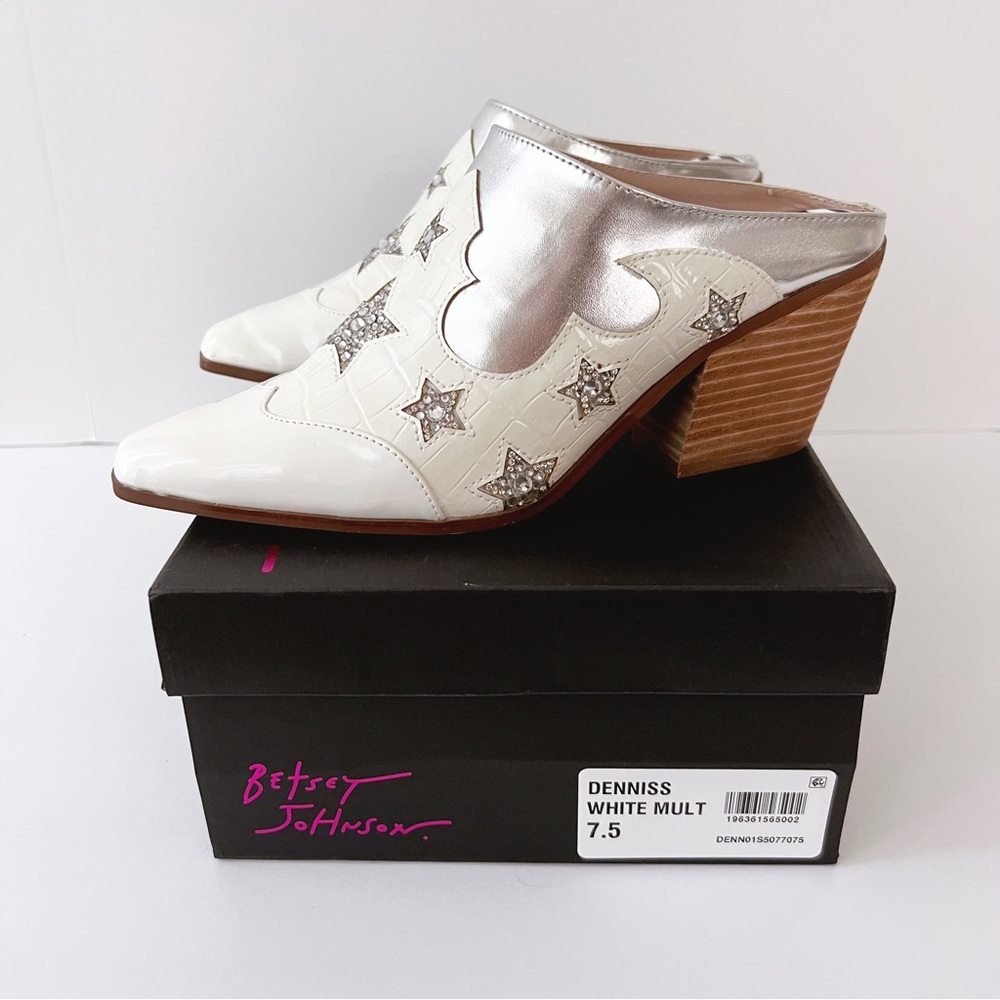 Betsey Johnson Denniss Silver Star Mule Shoes with Rhinestones